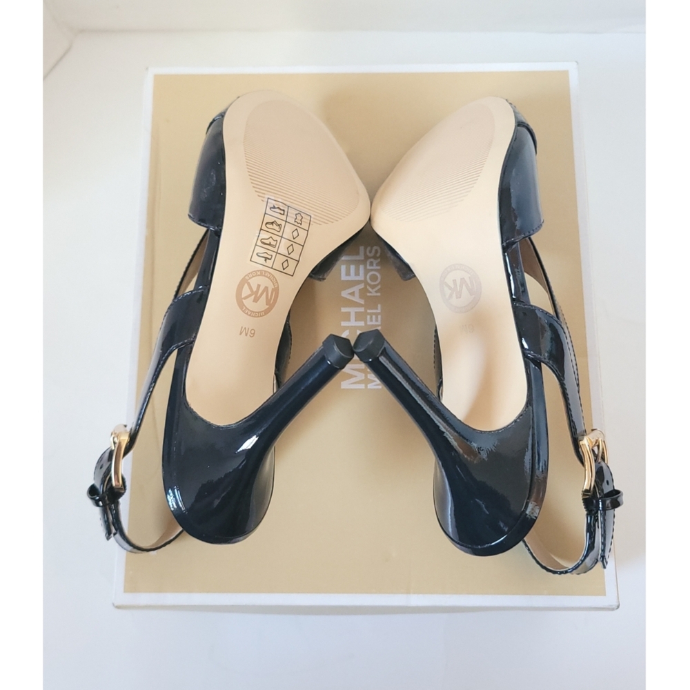 New! MICHAEL KORS Women's Patent Leather Slingback Sandals Size 6 Dark Navy Blue - Picture 9 of 10